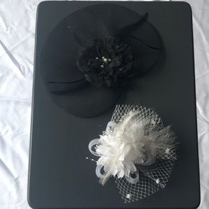 (2) Hair Clip Fascinators - Black & White